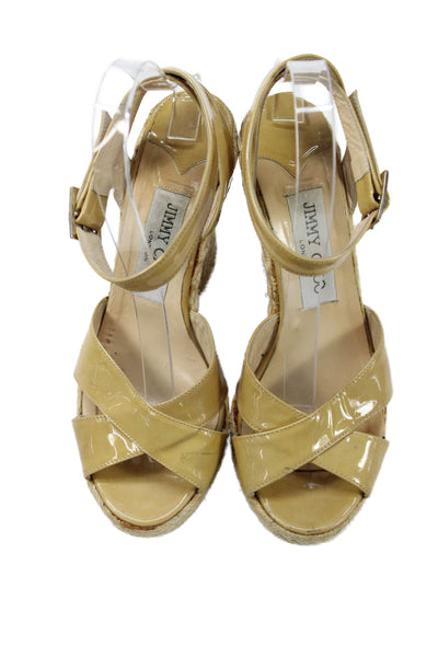 Jimmy Choo Womens Patent Leather Espadrille Wedge Sandals Yellow Size 37 7