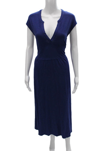 Boden Womens Maxi Dress Blue V-Neck Short Sleeve Mid Calf Size 16