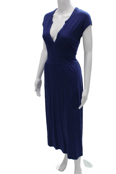 Boden Womens Maxi Dress Blue V-Neck Short Sleeve Mid Calf Size 16