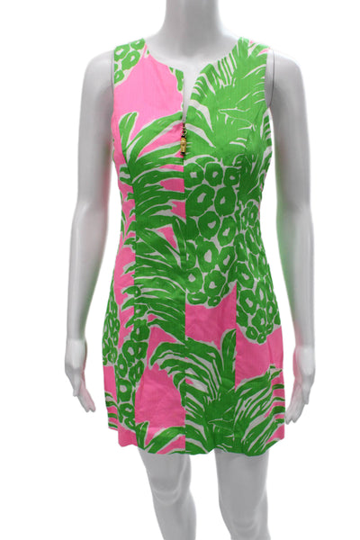 Lilly Pulitzer Women Shift Dress Pink Floral V-Neck Sleeveless Knee Size 2