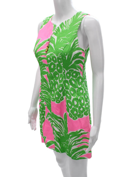 Lilly Pulitzer Women Shift Dress Pink Floral V-Neck Sleeveless Knee Size 2