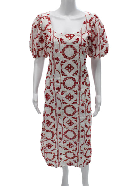 MNG Womens Sheath Floral Cotton Mid-Calf Scoop Neck Short Sleeve Dress Size S