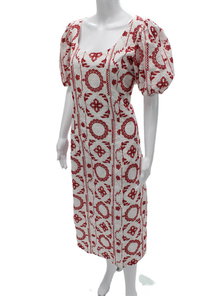 MNG Womens Sheath Floral Cotton Mid-Calf Scoop Neck Short Sleeve Dress Size S