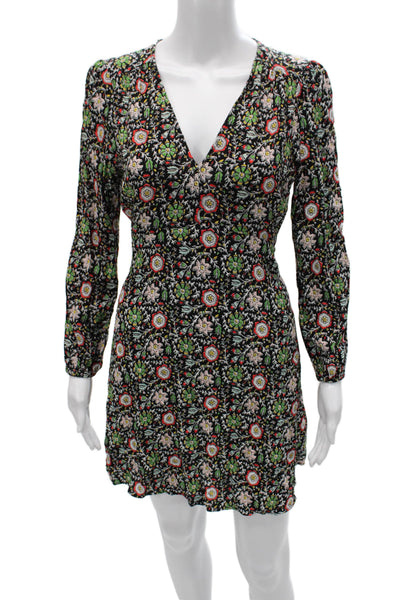 Boden Womens Fit & Flare V Neck Black Dress Long Sleeve Above Knee Zip Size 6