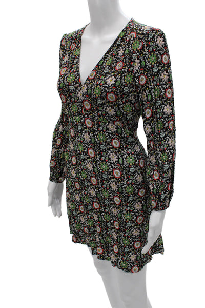 Boden Womens Fit & Flare V Neck Black Dress Long Sleeve Above Knee Zip Size 6