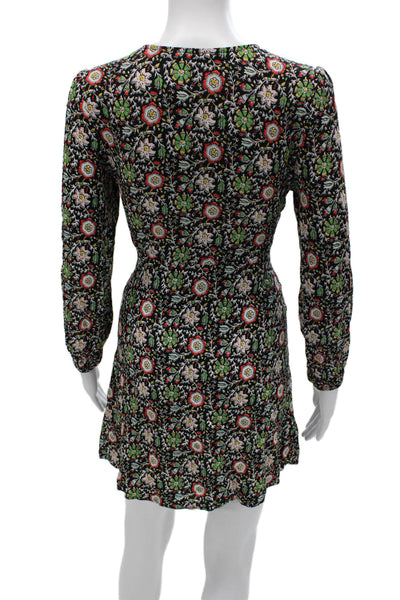 Boden Womens Fit & Flare V Neck Black Dress Long Sleeve Above Knee Zip Size 6
