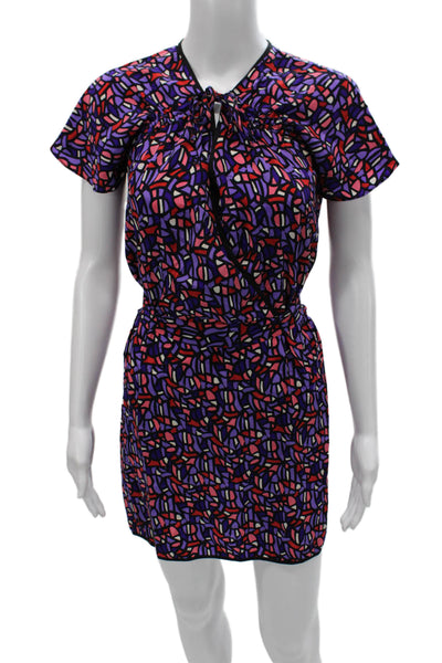 Yumi Kim Women Multicolor Silk Geometric V-Neck Shift Dress Mini Size S