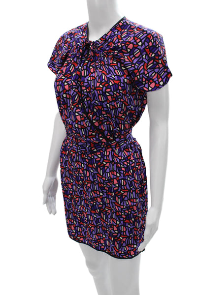 Yumi Kim Women Multicolor Silk Geometric V-Neck Shift Dress Mini Size S