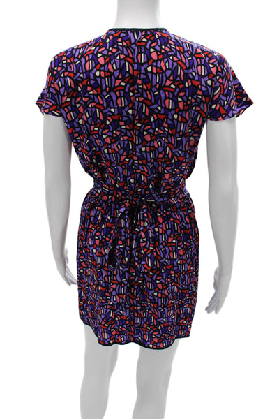 Yumi Kim Women Multicolor Silk Geometric V-Neck Shift Dress Mini Size S
