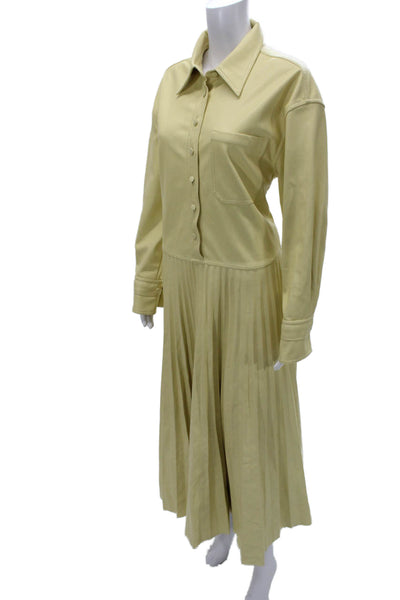Jonathan Simkhai Women Yellow Long Sleeve Collared Shirt Dress Size L