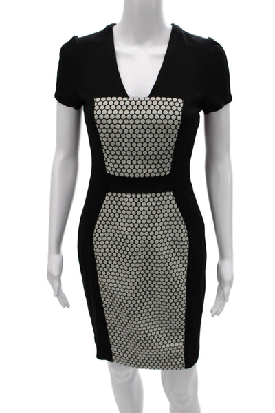 Yoana Baraschi Womens Sheath Black V-Neck Short Sleeve Dress Size 6