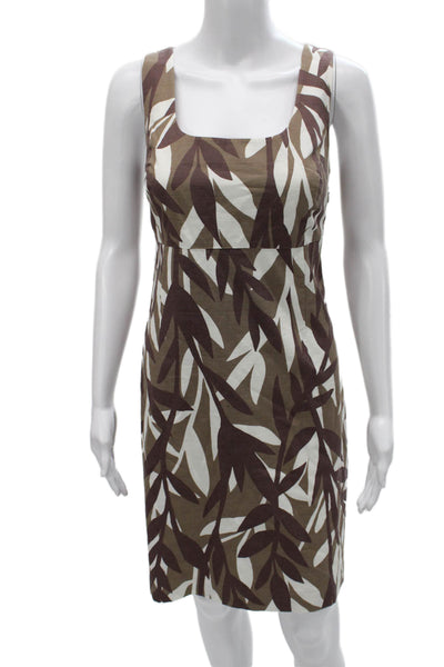 Boden Women Sheath Dress Brown Floral Square Neck Sleeveless Cotton Knee Size 6