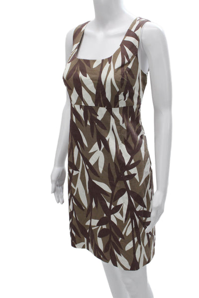 Boden Women Sheath Dress Brown Floral Square Neck Sleeveless Cotton Knee Size 6
