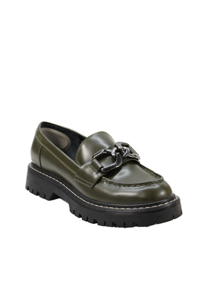 Marc Fisher Womens Leather Embellished Platform Loafers Shoes Green Size 9M