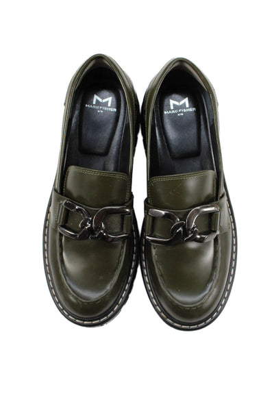 Marc Fisher Womens Leather Embellished Platform Loafers Shoes Green Size 9M