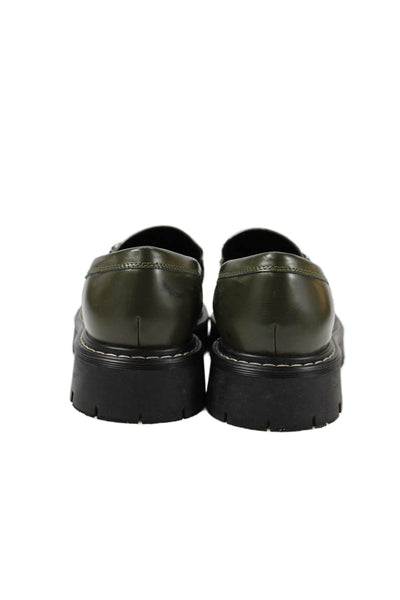Marc Fisher Womens Leather Embellished Platform Loafers Shoes Green Size 9M
