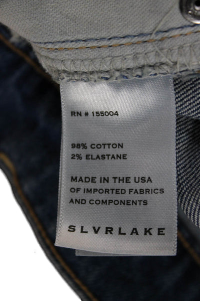 Slvrlake Women Straight Jeans High Waist Blue Cotton Button 25in Size 30