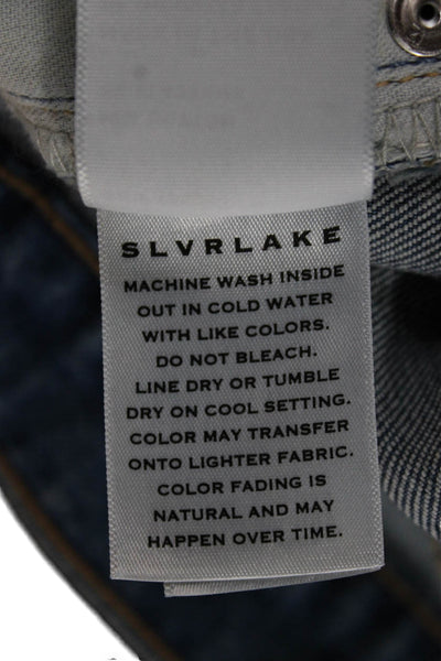 Slvrlake Women Straight Jeans High Waist Blue Cotton Button 25in Size 30