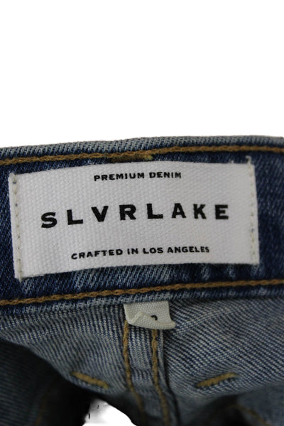 Slvrlake Women Straight Jeans High Waist Blue Cotton Button 25in Size 30