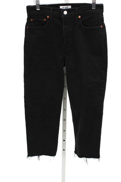 Re/Done Women Cropped High Waist Black Jeans Size 28