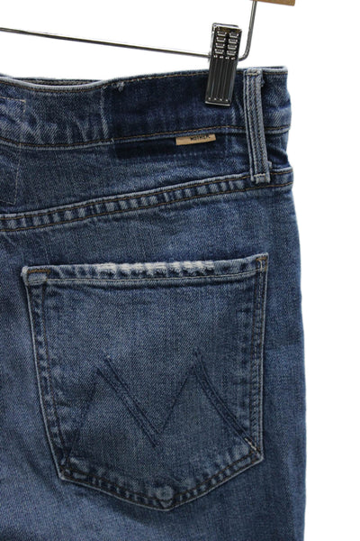 Mother Superior Womens Straight Jeans Blue High Waist Button 25in Size 30