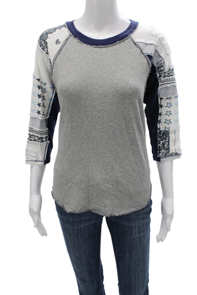 We The Free Women Basic Gray Crew Neck 3/4 Sleeve T-Shirt Size S