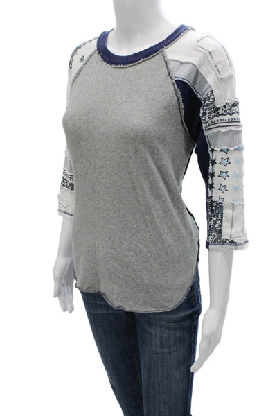 We The Free Women Basic Gray Crew Neck 3/4 Sleeve T-Shirt Size S