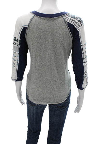 We The Free Women Basic Gray Crew Neck 3/4 Sleeve T-Shirt Size S