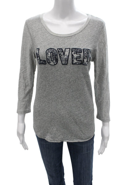 J Crew Women Gray Scoop Neck Long Sleeve Basic Cotton T-Shirt Size M
