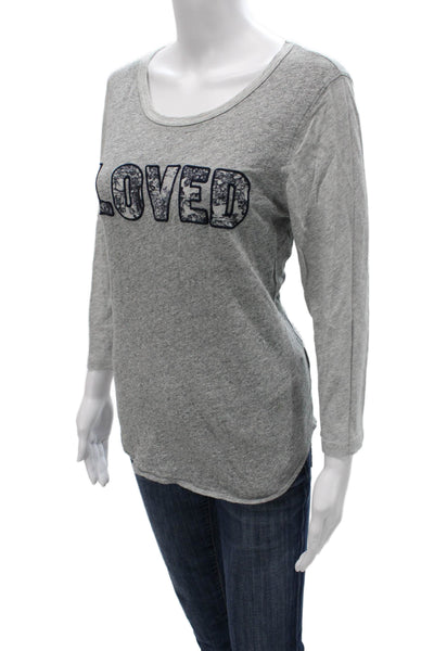 J Crew Women Gray Scoop Neck Long Sleeve Basic Cotton T-Shirt Size M