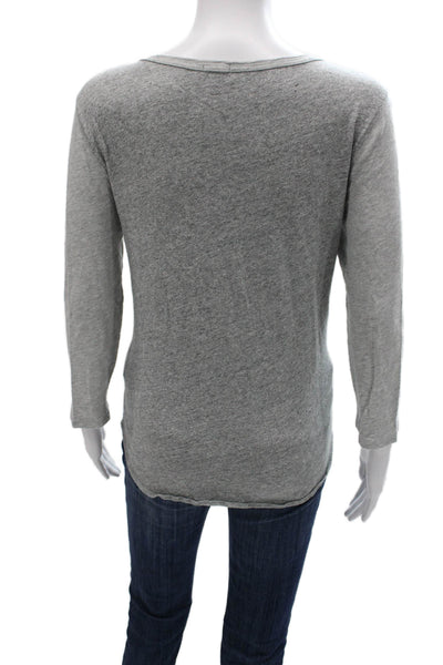 J Crew Women Gray Scoop Neck Long Sleeve Basic Cotton T-Shirt Size M