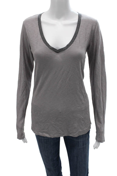 Michael Stars Women Basic Gray Cotton V-Neck Long Sleeve T-Shirt Size One Size