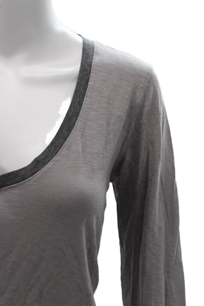 Michael Stars Women Basic Gray Cotton V-Neck Long Sleeve T-Shirt Size One Size