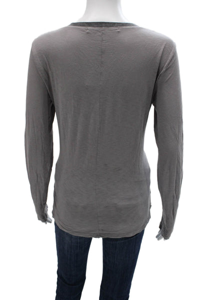 Michael Stars Women Basic Gray Cotton V-Neck Long Sleeve T-Shirt Size One Size