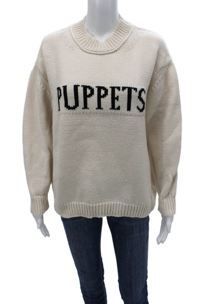Puppets and Puppets Womens Ivory Merino Wool Crew Neck Pullover Size S