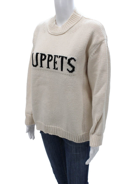 Puppets and Puppets Womens Ivory Merino Wool Crew Neck Pullover Size S
