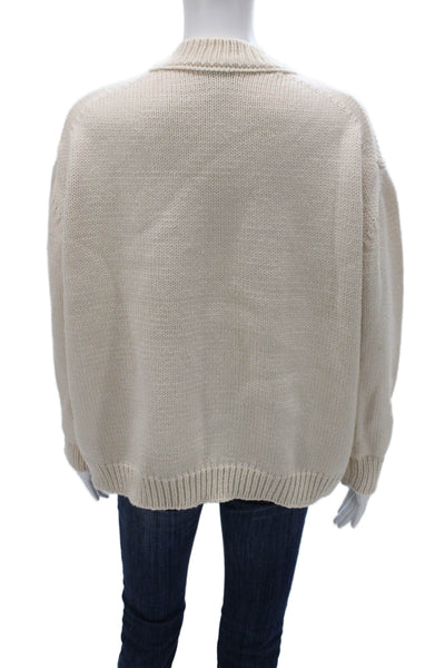 Puppets and Puppets Womens Ivory Merino Wool Crew Neck Pullover Size S