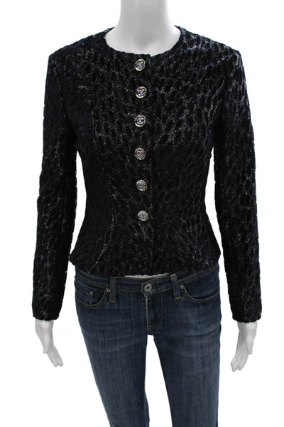 Chanel Women Basic Jacket Black Geometric Button Long Sleeve Viscose Size 36