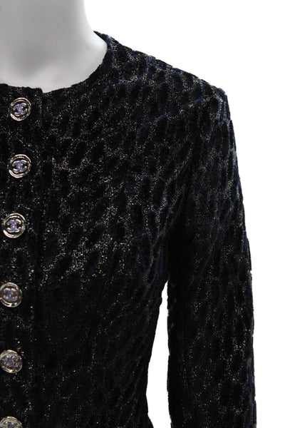Chanel Women Basic Jacket Black Geometric Button Long Sleeve Viscose Size 36