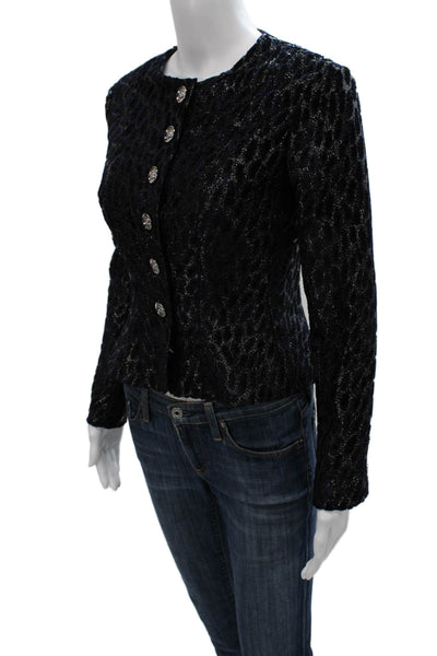 Chanel Women Basic Jacket Black Geometric Button Long Sleeve Viscose Size 36