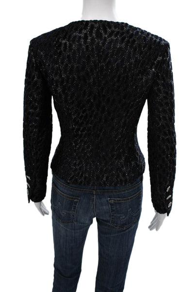 Chanel Women Basic Jacket Black Geometric Button Long Sleeve Viscose Size 36