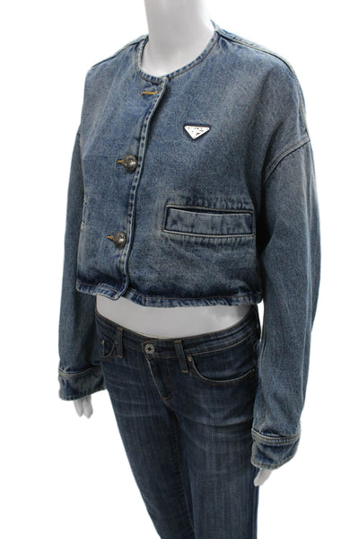 Prada Women Basic Jacket Blue Cotton Button Long Sleeve Fall Size 36