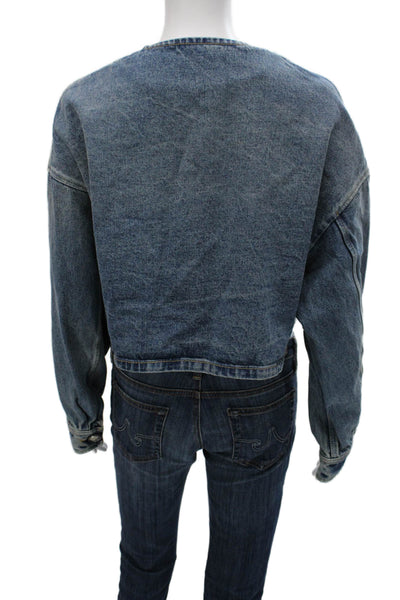 Prada Women Basic Jacket Blue Cotton Button Long Sleeve Fall Size 36