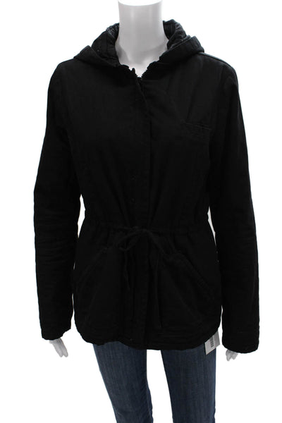 Velvet Women Anorak Black Cotton Long Sleeve Zip Solid Size S