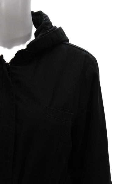 Velvet Women Anorak Black Cotton Long Sleeve Zip Solid Size S