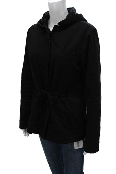 Velvet Women Anorak Black Cotton Long Sleeve Zip Solid Size S
