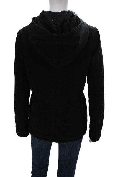 Velvet Women Anorak Black Cotton Long Sleeve Zip Solid Size S