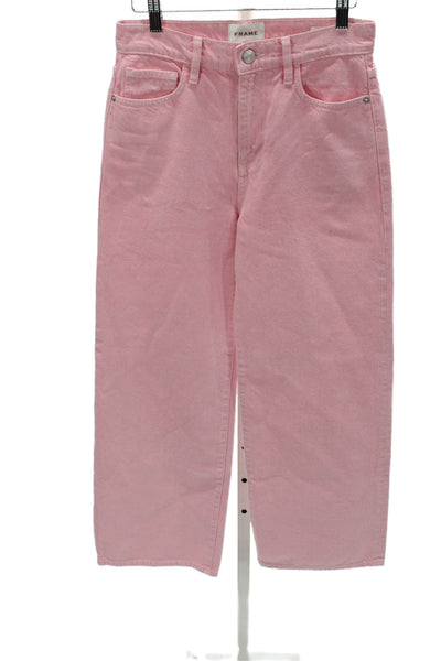 Frame Womens Wide Leg Jeans Pink Cotton Button Fly Inseam 28 Size 25