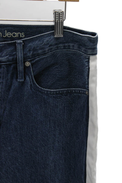 Calvin Klein Jeans Unisex Adults Straight Jeans Blue Striped Cotton Size 29