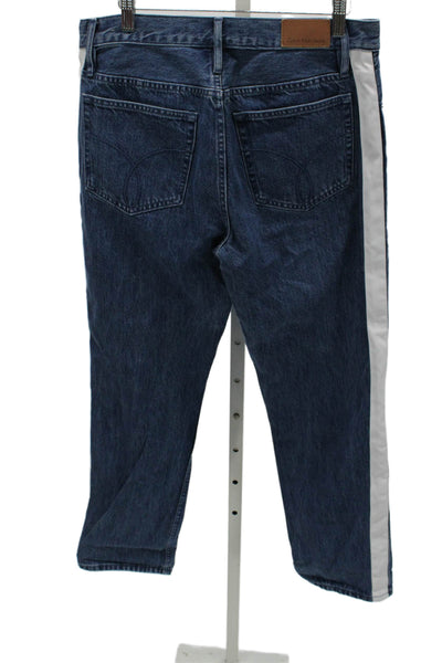 Calvin Klein Jeans Unisex Adults Straight Jeans Blue Striped Cotton Size 29
